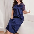 thumbnail image 5 of Plus Size Nightgown for Women, Satin Loungewear Dress Floral Lace Short Sleeve V-Neck Nightwear Long Sleepwear Pajamas for Women Skirt Cotton Soft Navy XXL, 5 of 6