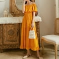 thumbnail image 2 of Vacation Dress Solid Color Off Shoulder Casual Solid Color Beach Long Dress, Yellow, S, 2 of 6