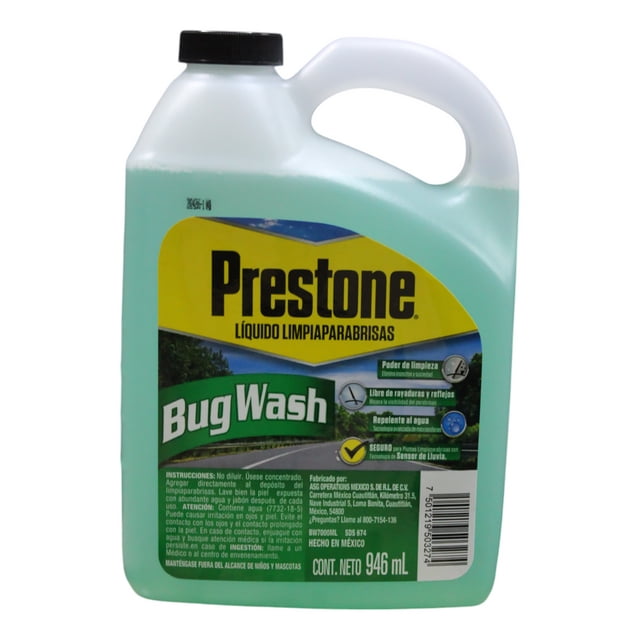 Prestone Líquido Limpiaparabrisas 946 ml Bug Wash – Limpieza Eficaz