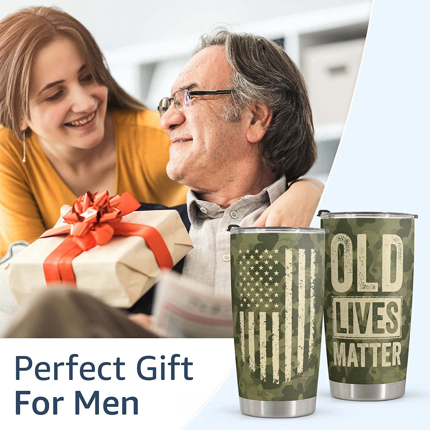 Macorner Gifts for Men - Stainless Steel Camo Tumbler 20oz  Retirement Military Gift - Christmas Gift for Men Dad Grandpa Uncle From  Daughter Son Wife - 40th 50th 60th 70th