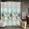 thumbnail image 3 of Marine Life No Hook Shower Curtain with Snap in Liner Blue Shell Coral Starfish Eucalyptus Leaves Green Background Waterproof Bathroom Shower Curtain with See Through Top Window for Bathtub 72" x 78", 3 of 9