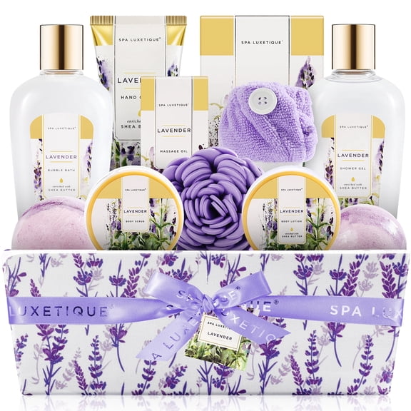 Spa Luxetique Gift Sets for Women - 12 Pcs Lavender Bath Baskets, Beauty Birthday Mother's Day Gifts Idea for Her