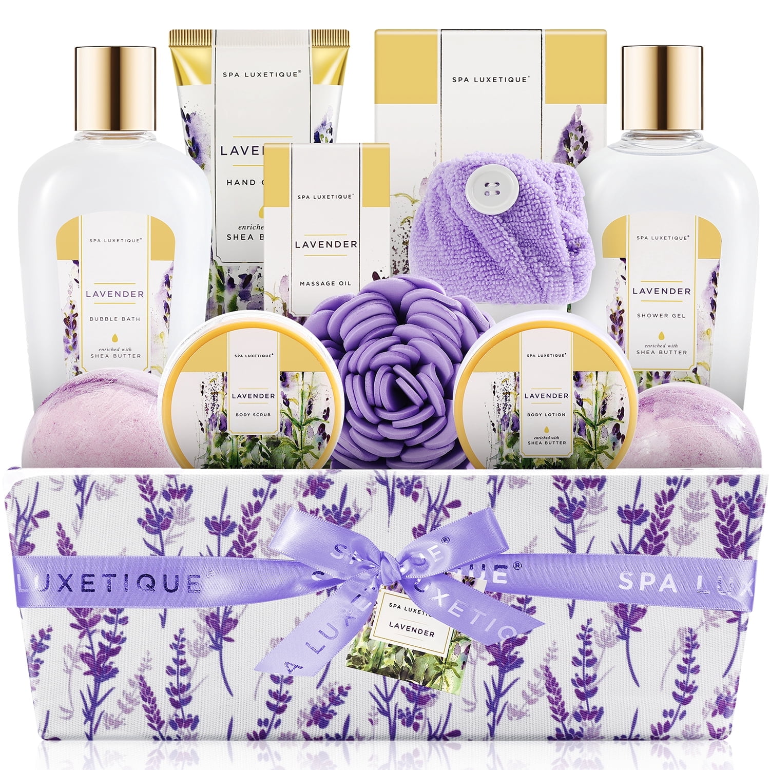 Spa Luxetique Gift Sets for Women - 12 Pcs Lavender Bath Baskets, Self Care Package Relaxing Beauty Holiday Birthday Gifts for Her