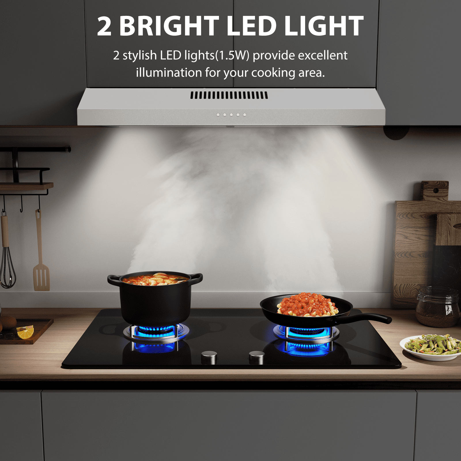 Nardea 30 Inch Under Cabinet Range Hood, 300 CFM Brushed Stainless Steel Kitchen Exhaust Fan with 3-Speed Quiet Motor, Ducted/Ductless Convertible Stove Vent Hood with LED Lights and Filters