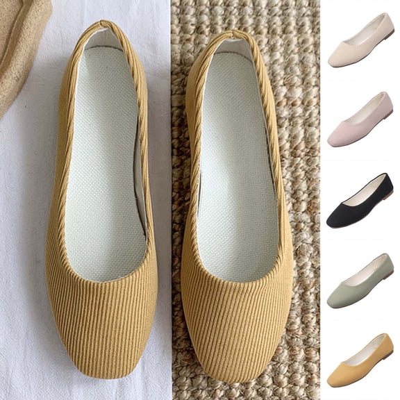 Miluxas Women's Ballet Flats, Square Toe Slip-On Shoes with Soft Breathable Fabric, Lightweight Casual Flats for office,Walking Yellow 9.5(43)