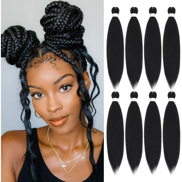 shiyou-Pre Stretched Braiding Hair 16 Inch Black Braiding Hair Extensions 8 Packs Braids Hair Synthetic Crochet Braiding Hair For Women Girls