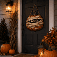 thumbnail image 2 of Halloween Bandage Pumpkin Wooden Sign, 11.8 Inch Hanging Door Wall Decor with Rope, Spooky Porch Window Decoration for Family Party Home, 2 of 5