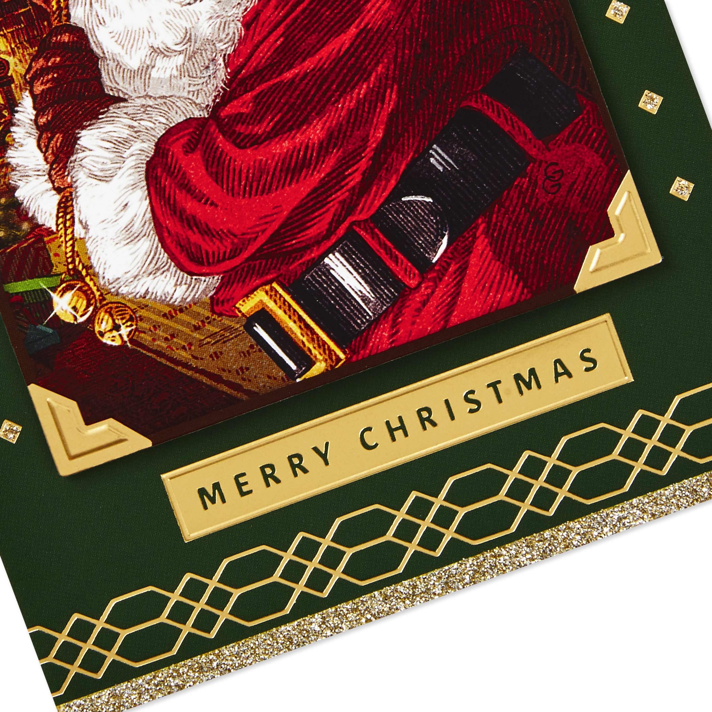 Hallmark Boxed Christmas Cards, Green and Gold Santa Claus (12 Cards and 13 Envelopes)