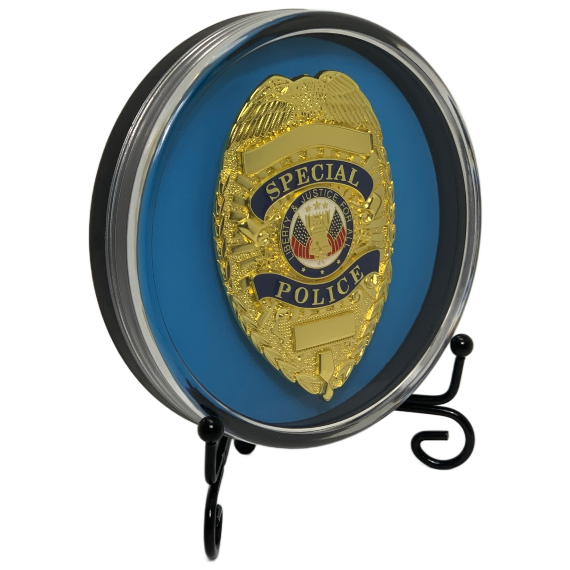 Kudos Badge Display Case with Stand - Shadow Box for Policeman, Fire Badge - Badge Holder Gift for Cop, Security Officer or Firefighter