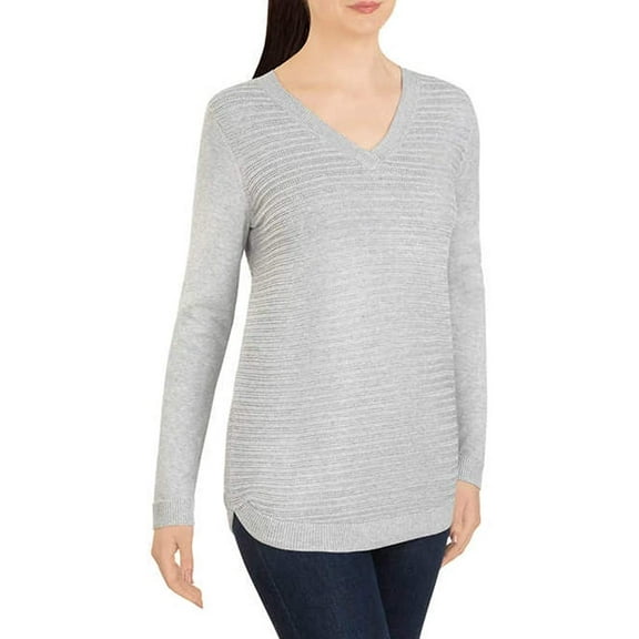 Hilary Radley Women's V-Neck Long Sleeve Sweater (Grey, X-Small)