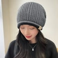 thumbnail image 2 of GHSOHS Hats Silk Bonnet Beanie Cowboy Hat Women Casual Drawstring Knitted Pile Hat Fall Winter Large Head Circumference Show Face Small Wool Pullover Hat Wrapped Head Cold Hat Grey Berets, 2 of 8