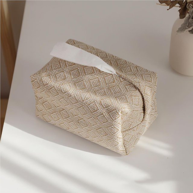 Cotton Linen Tissue Bag Rustic Pumping Box Woven Desktop Storage Bag Decorative Organizing Bag for Bedroom Living Room Washroom Desktop Photo Prop
