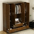 thumbnail image 2 of Timechee Wardrobe Armoire Closet 59"W Large Freestanding Wardrobe Cabinet White Brown, 2 of 5