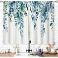 thumbnail image 3 of Farmhouse Teal Eucalyptus Small Kitchen Curtains Blue Leaves Window Treatment Turquoise Wooden Cafe Short Curtains for Bathroom Dining Laundry Room Botanical Tier Treatment Drapes 27.5x39 inch, 3 of 6