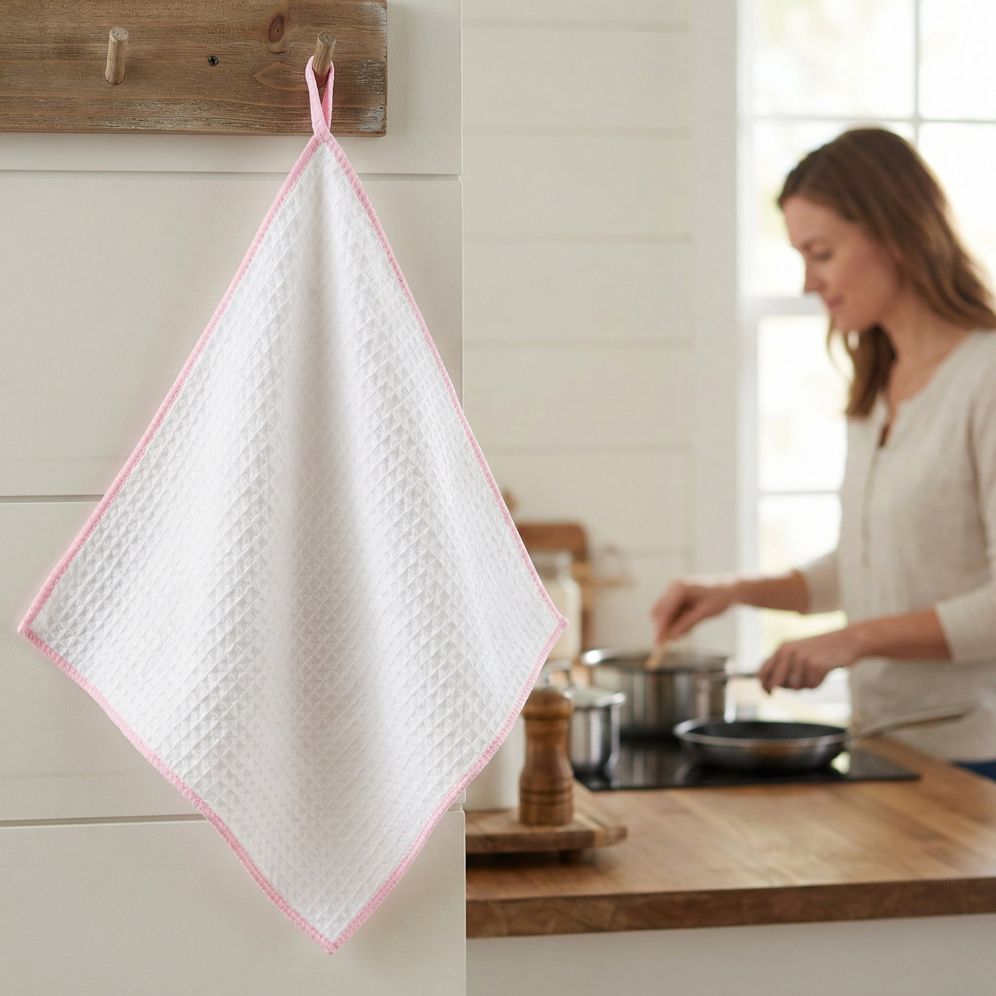 Unique Bargains Wood Fiber Kitchen Cleaning Dish Cloth 6 Pack Pink/Coffee 12" x 12"
