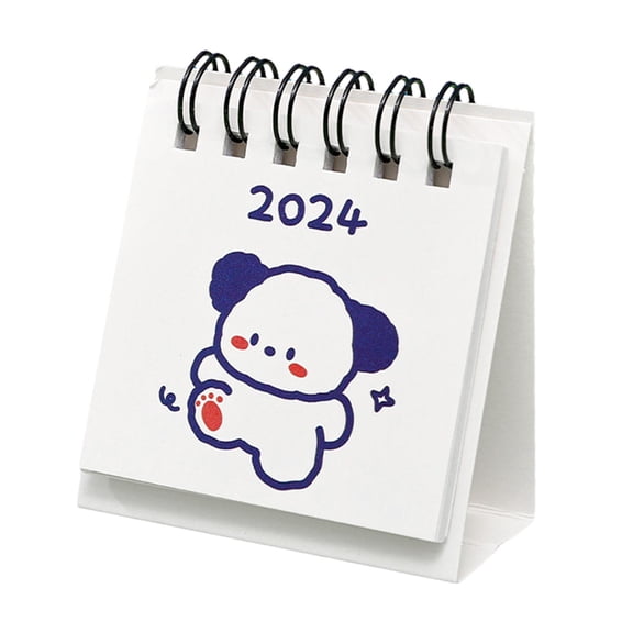 koolsoo 2024 Desk Calendar Cartoon Twin Wire Binding Thick Paper Desktop Calendar Stand up Desk Calendar for Desk Home Puppy
