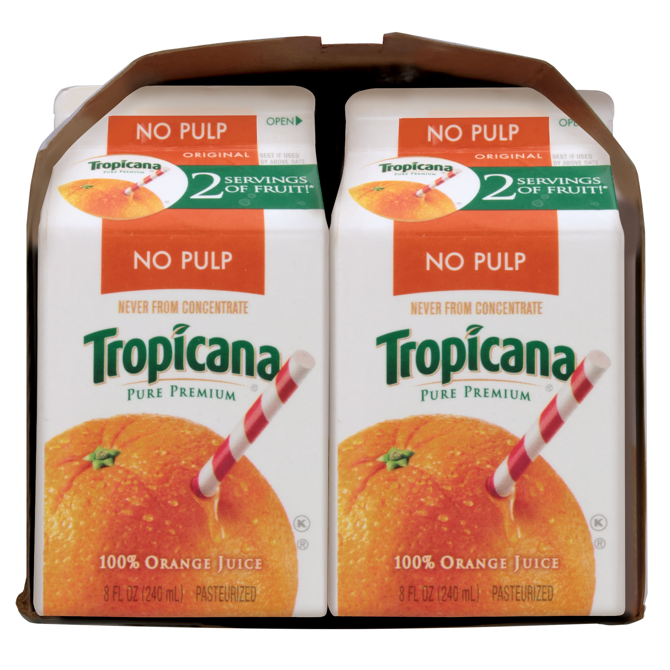 Tropicana Pure Premium 100% Orange Juice Original No Pulp, 8 Fl Oz Carton, 6-Pack