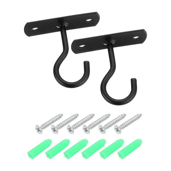 Ceiling Hooks for Hanging Plants, 2 Pack 2.5 Inch - Metal Plant Hanger, Wall Mount Hanging Basket Hooks (Black)
