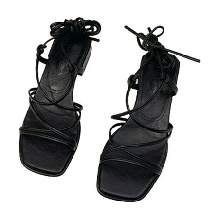 

ZZwxWA Shoes for Women Roman Sandals Beach Shoes Women s Summer Outerwear Crossing Strap Thick Heel Sandals Flash Deals