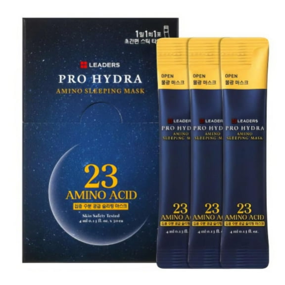 LEADERS Pro Hydra Amino Sleeping Mask – Hydrating Water Gel Night Mask with 23 Amino Acids, Moisturizing & Soothing, Enhances Skin's Moisture Barrier, Single-Use Pouches – 30 Pouches