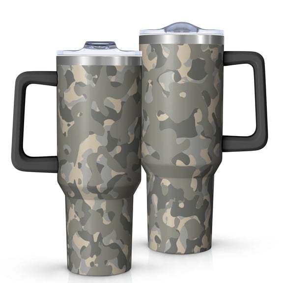 Camouflage 40oz Tumbler– Stainless Steel Insulated Tumbler with Handle and Straw, Large Capacity Travel Cup for Hot & Cold Drinks