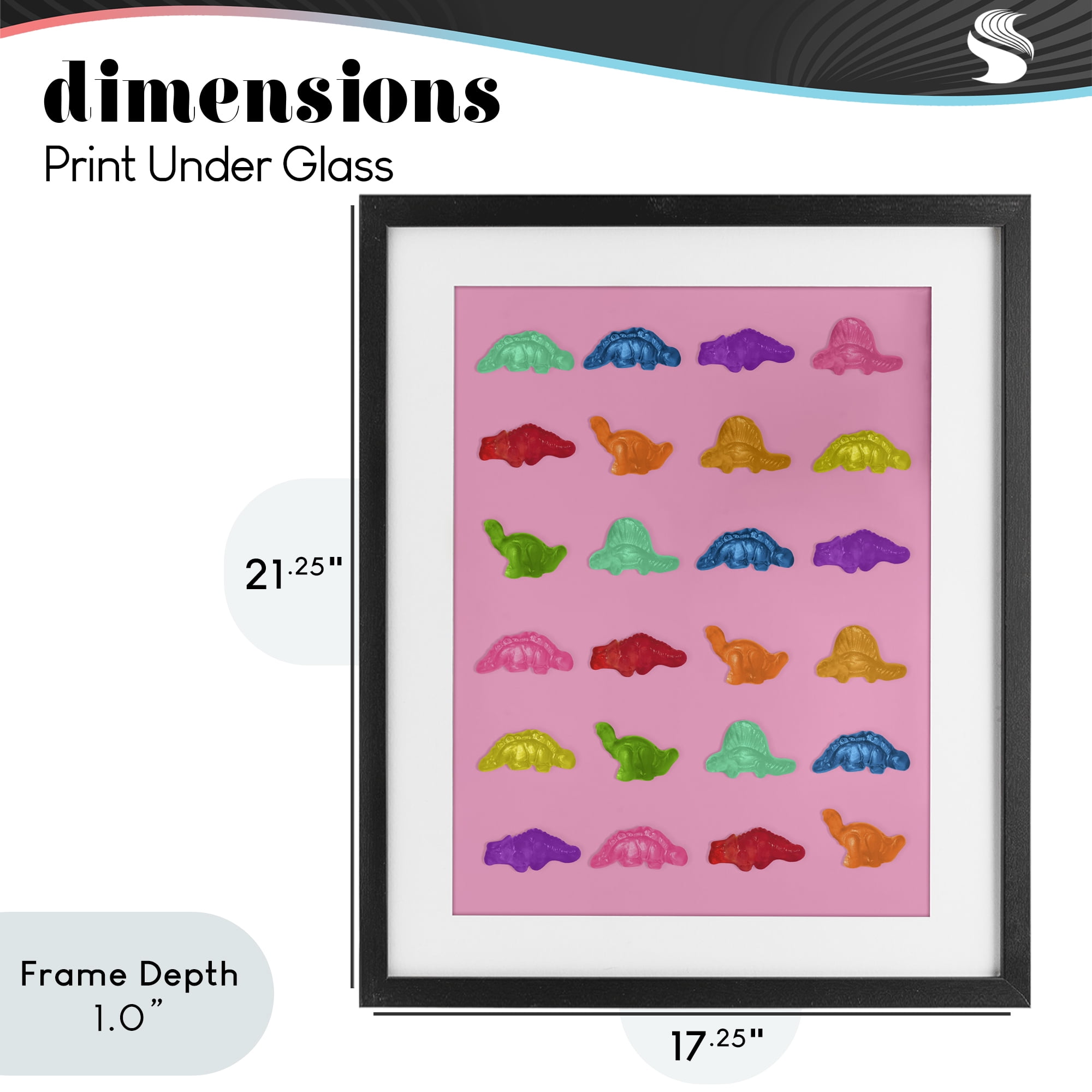 Stupell Industries Dinosaur Gummies on Pink Black Framed Print Under Glass, design by LISH Creative