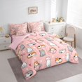 thumbnail image 2 of Manfei Cute Pet Twin Bedding, Cartoon Cup Kitten Bedding Comforter Set, Pink, Pink Reversible, 7pcs, 2 of 6