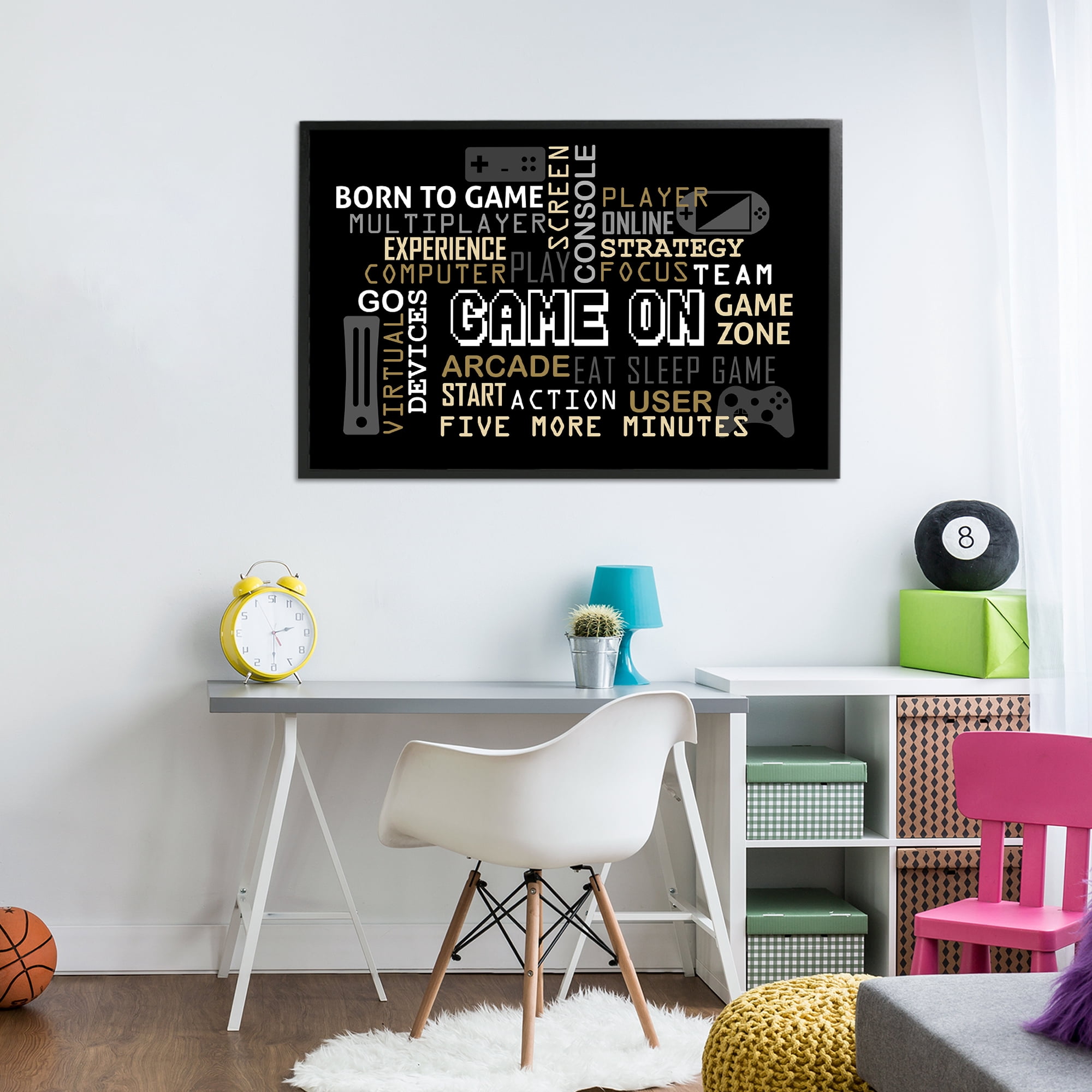 Stupell Industries Game On Gamer Typography Black Framed Giclee Art, design by Kim Allen