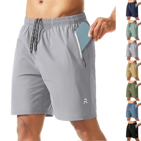 Zimjoy Men's Athletic Running Shorts Breathable Quick Dry Gym Workout Shorts Lightweight Strech Sports Basketball Exercise Tennis with Zipper Pocket Light Gray L