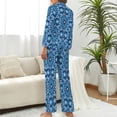 thumbnail image 4 of Pijama de copo de nieve azul con estampado navideño para mujer, ropa de dormir informal con cuello en V, Conjunto de pijama elegante de manga larga de diseño de 2 piezas, 4 of 4