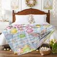 thumbnail image 3 of Throw Blanket Fleece Throw Blanket 40x50in, Spring Farmhouse Rabbit Flower Soft Lightweight Bed Blankets Easter Egg Blue Checkered Fuzzy Couch Blankets for All Season, 3 of 9