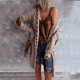 thumbnail image 4 of Suéter de punto largo con capucha de gran tamaño para mujer, jersey de punto a cuadros, abrigo marrón informal, chaqueta de jersey para mujer, 4 of 5