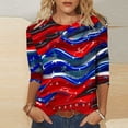 thumbnail image 2 of Summer American Flag Graphic Tops Round Neck 3/4 Sleeve Top American Flag Printed Tunics Blouses Trendy Sequined T Shirt Loose Dressy Tunic Blouses Going Out Holiday Party Streetwear, 2 of 5