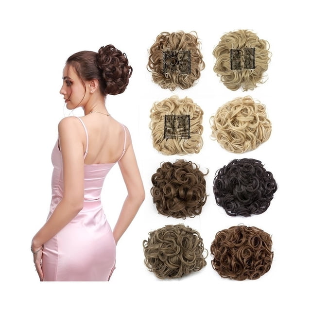 Peignes d'Extension de Chignon Court, Bouclé et Désordonné, Pince à Queue de Cheval, Chouchou, Pièces de Cheveux pour Femmes