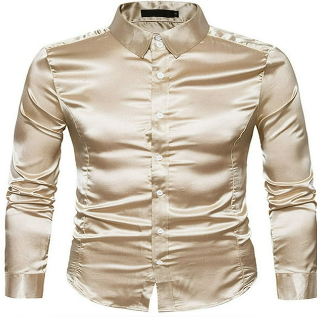 Men‘s Silk Satin Long Sleeve Shirt Ruffled Vintage Wedding Tuxedo Shirts