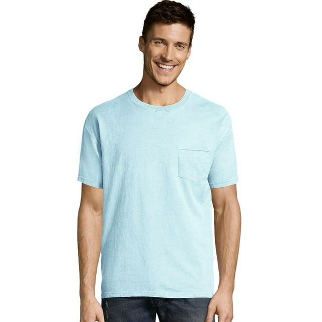 Hanes Mens ComfortWash Garment Dyed Short Sleeve Pocket Tee, S, Soothing Blue