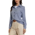 thumbnail image 4 of Plaid Shirt Women Button Down Long Sleeve Collared Shirts Gingham Top Casual Work Blouse XS Blue Plaid, 4 of 6