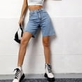 thumbnail image 5 of Stralyhd Jean Shorts Womens High Waist Denim Shorts Stretchy Bermuda Pull on Button Waist 2026 Summer Casual Jorts with Pockets Blue L, 5 of 5