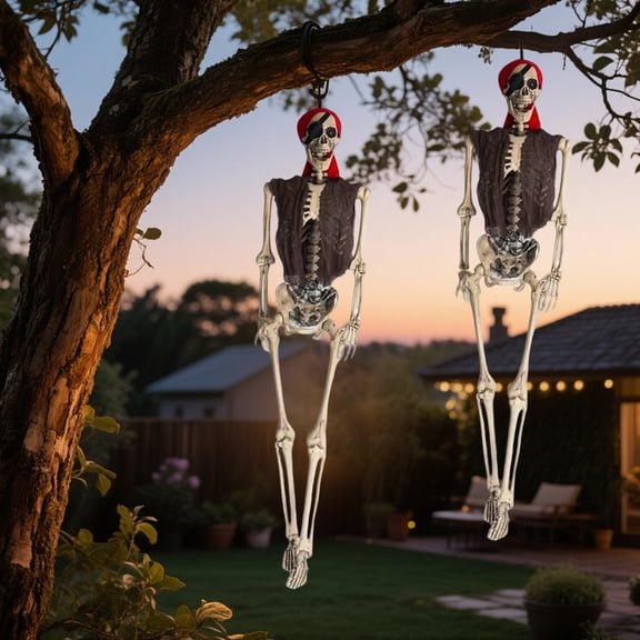 Halloween Pirate Full Body Skeleton Decoration, 15.7in Hanging Skeleton Prop, Realistic Posable Skeleton Figurine for Halloween Party Haunted House Indoor Outdoor Decor