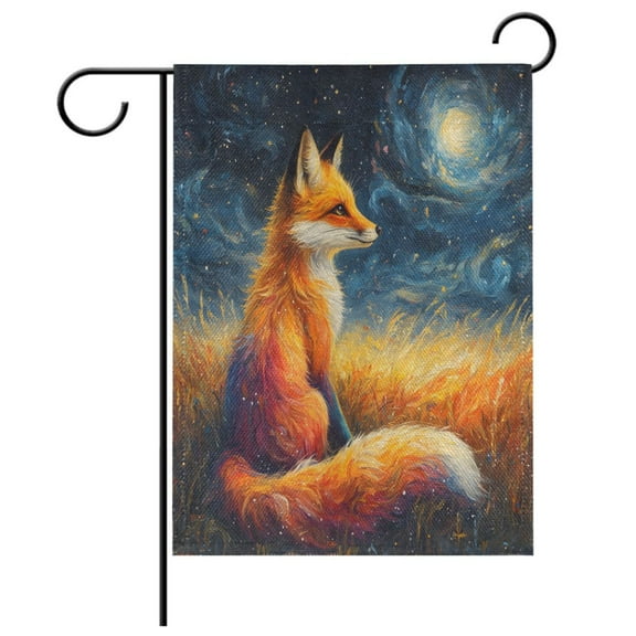 Ryvnso Fox Starry Night Garden Flag 12x18 Inch Double Sided Seasonal Yard Decoration