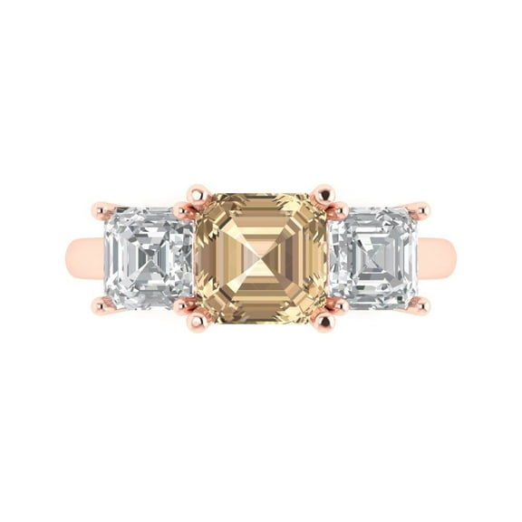 Three-Stone Engagement Ring for Women - 4ct Yellow Moissanite in 14K Rose Gold Promise Ring