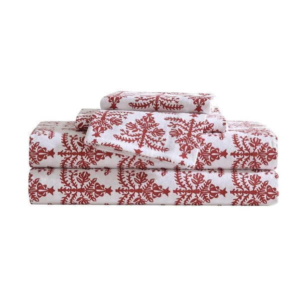 Sábanas de franela Eddie Bauer, tamaño queen, Jolly Trees, color rojo, algodón