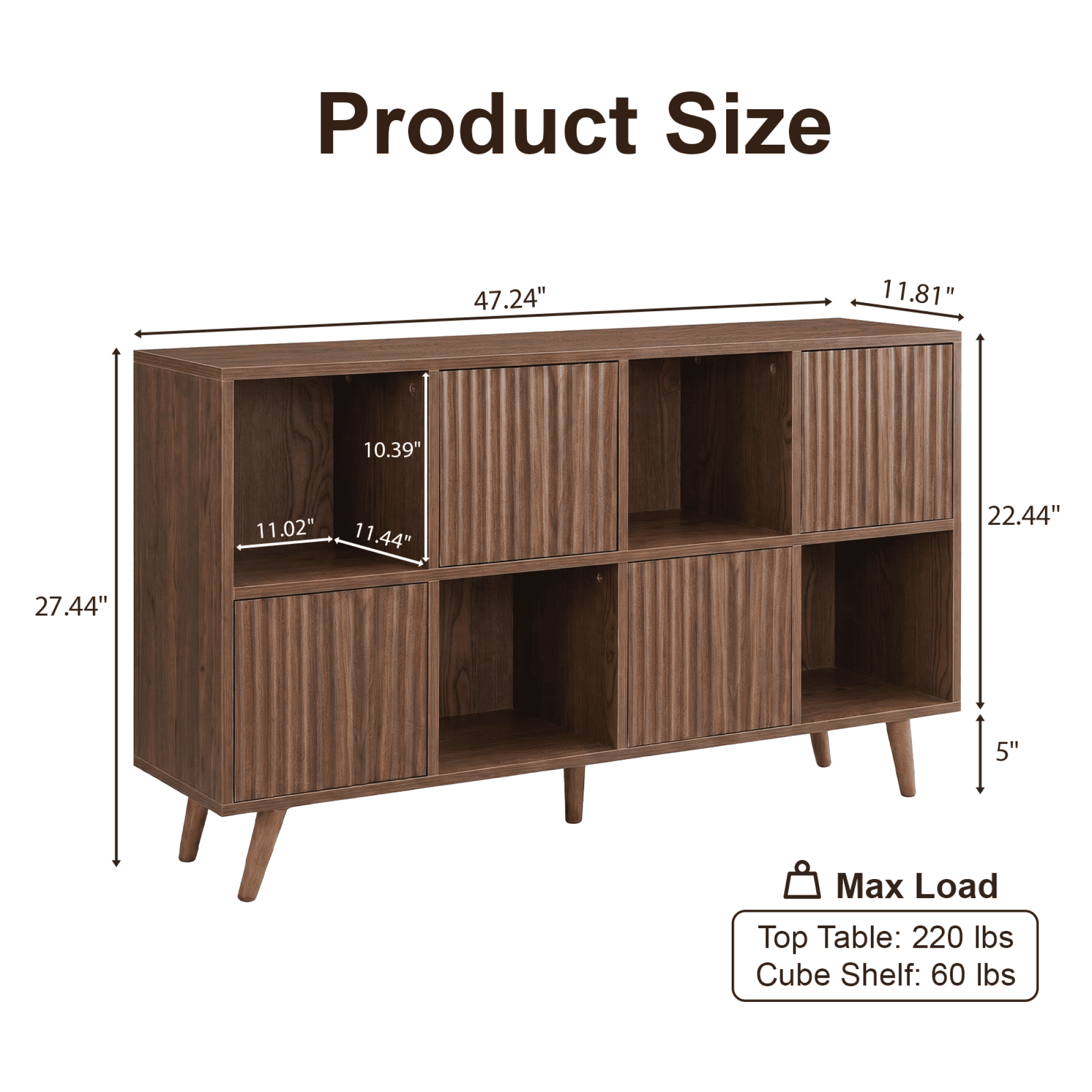 Leumius 8 Cube Bookcase Storage Cabinet with 4 Doors, Freestanding Cube Shelf Organizer for Living Room Bedroom Office Walnut