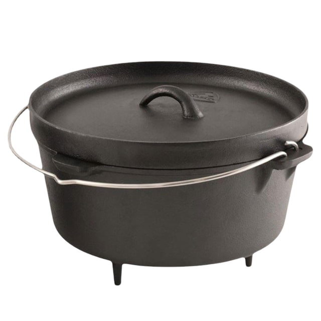 Olla de horno holandés de hierro fundido para acampar, mango de Metal, presazonada con tapa, olla profunda para barbacoa, mochilero, fogata y Camping