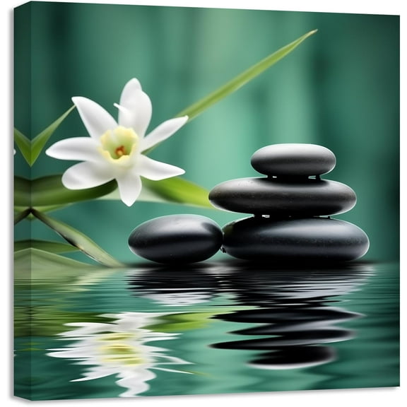 ZHONGYUTONG Green Bamboo Pictures Zen Wall Art Stone Flower Water SPA Canvas Prints Meditation Yoga Paintings Wall Decor for Bathroom Still Life Artwork (18.00" x 18.00")