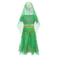 thumbnail image 3 of TTAO 4Pcs Belly Dance Set for Girls Sequins Crop Top Skirt with Hip Scarf Headwear Indian Dance Outfits Green 2-3, 3 of 5