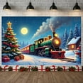 thumbnail image 2 of Christmas Theme Christmas Banner Steam Train Design Holiday Banner Snowy Scene Christmas Tree Decor Christmas Train Banner for Christmas Party Holiday Decoration Family Gathering, 2 of 9