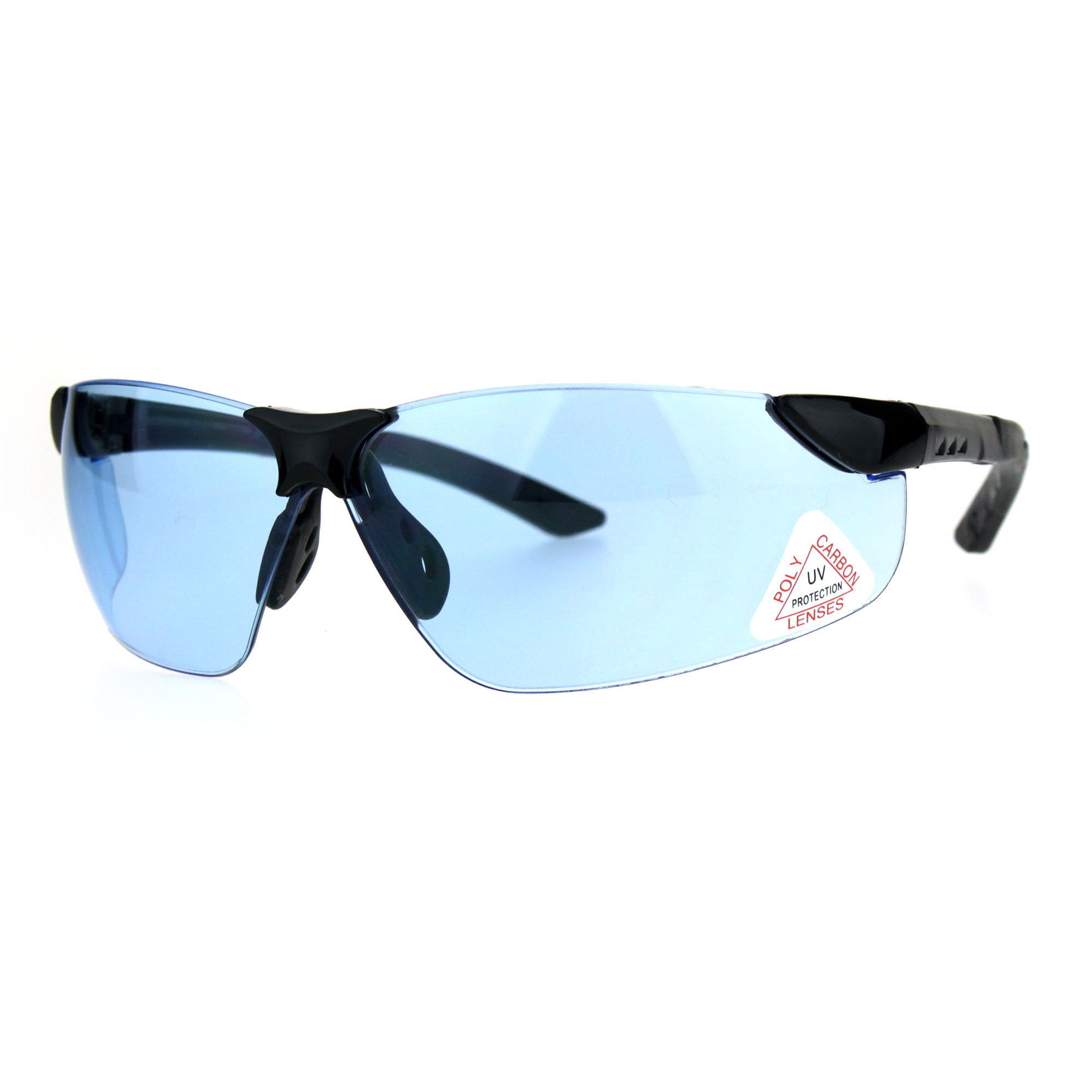 Mens Warp Around Plastic Rim Rimless Safety Glasses Sunglasses Blue