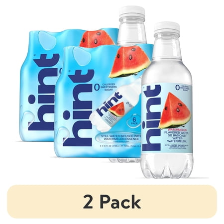 (2 pack) Hint Watermelon Flavored Water, 16 fl oz, 6 Pack Plastic Bottles