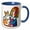 Blue/White, variant on 3drose, Funny Cute Cool Girl Hugging Tabby Cat Pet Love Cubism Abstract, 15oz Two-tone Green Mug